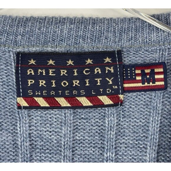 Vintage Mens Sweater Vest M Blue Ribbed Academia 80s 90s USA American Priority - Picture 3 of 8